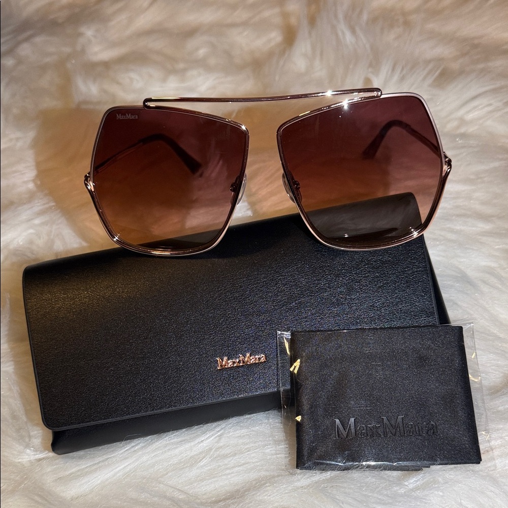 MaxMara Rose Gold Sunglasses with Black Case